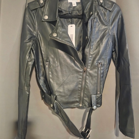 Olia Jackets & Blazers - Olia Faux Leather Moto Jacket, Women's Small, Black Belted Zip Front, NWT
